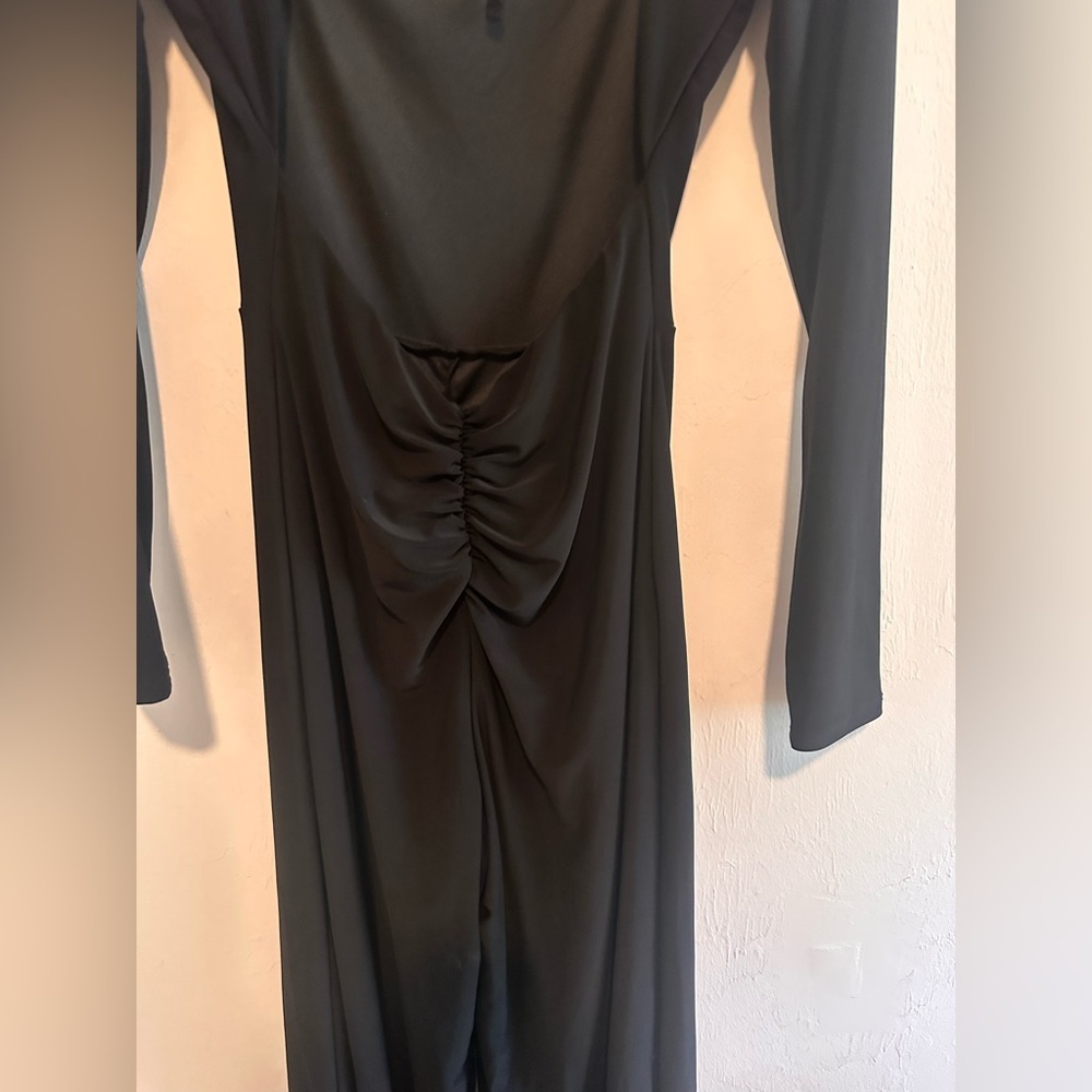 Lulus Night Out Attitude Black Ruched Tie-Back Long Sleeve Jumpsuit SzM - Picture 5 of 9